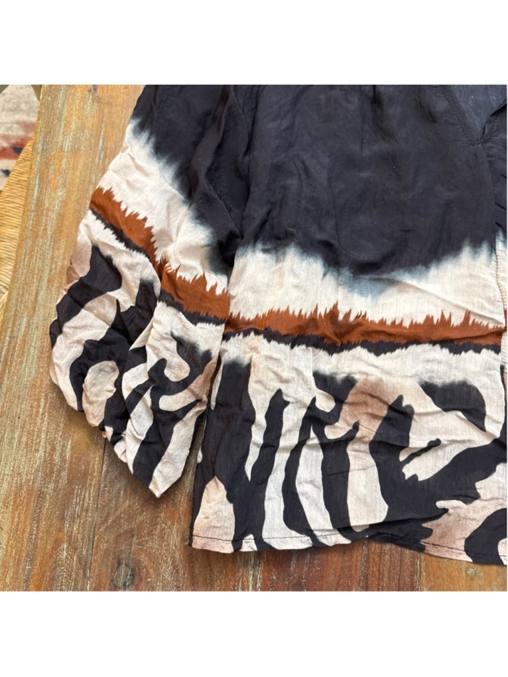 Marta Black Brown Tie Dye Blouse Large Animal Print Ruffle Collar - Picture 2 of 10